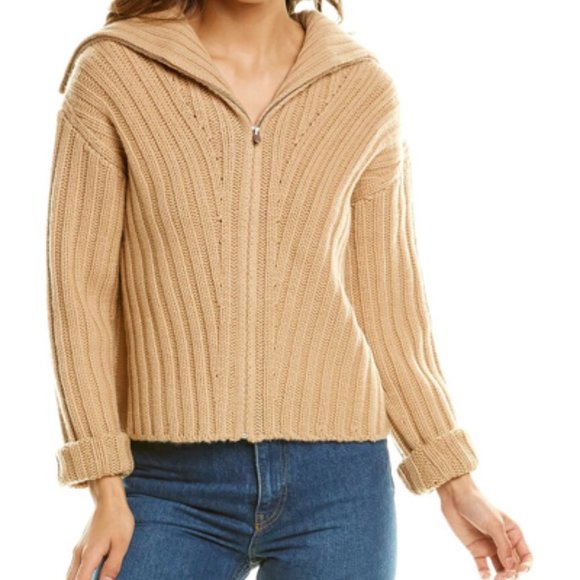 Vince Sweaters - NEW Vince Womens Rib Transfer Wool Cashmere Zip Up Spread Collar Sweater